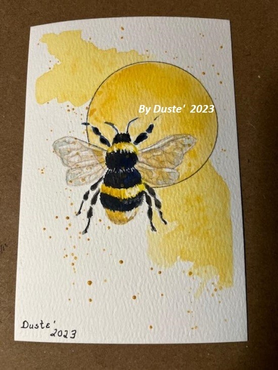 – #016 Orginal Painted Watercolor Bee 4″ x 6″ Unframed Signed