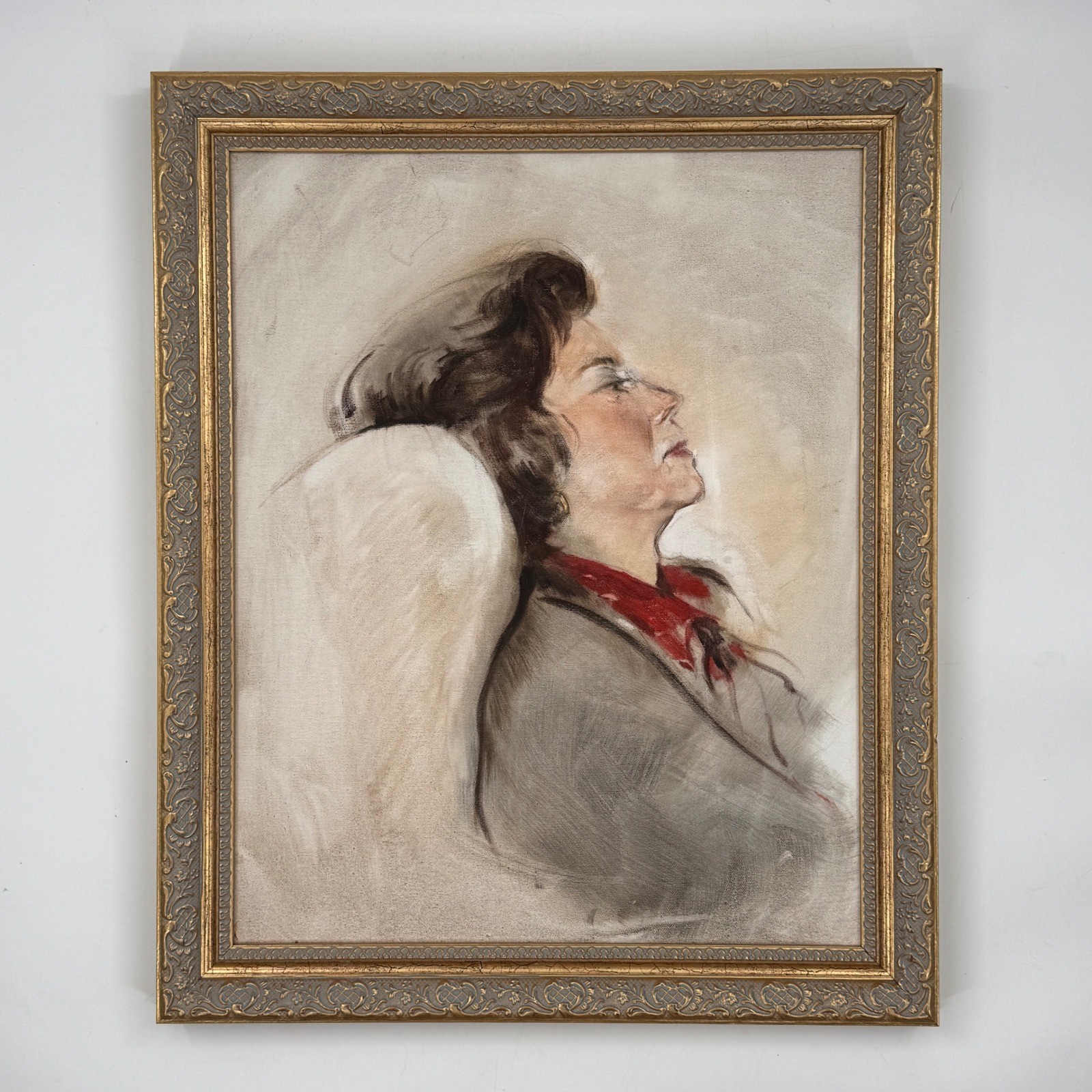 Original Mid-Century Portrait Study Oil Painting in Gilt Frame