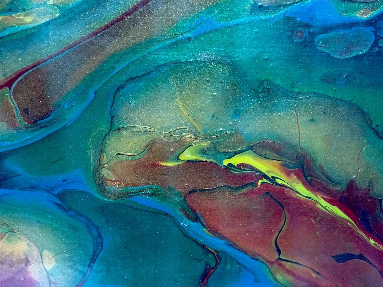 Beluga Whale Acrylic Pour Abstract Painting 9X12″ Canvas Orig Fluid Art