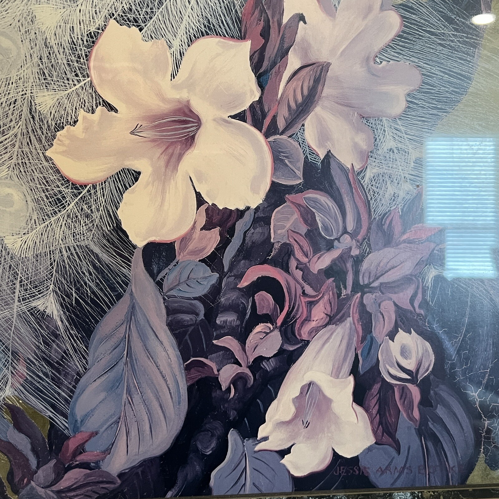 White Peacocks and Flowers Framed Matted Print by Jesse Arms Botke 42″ X 36 3/4″