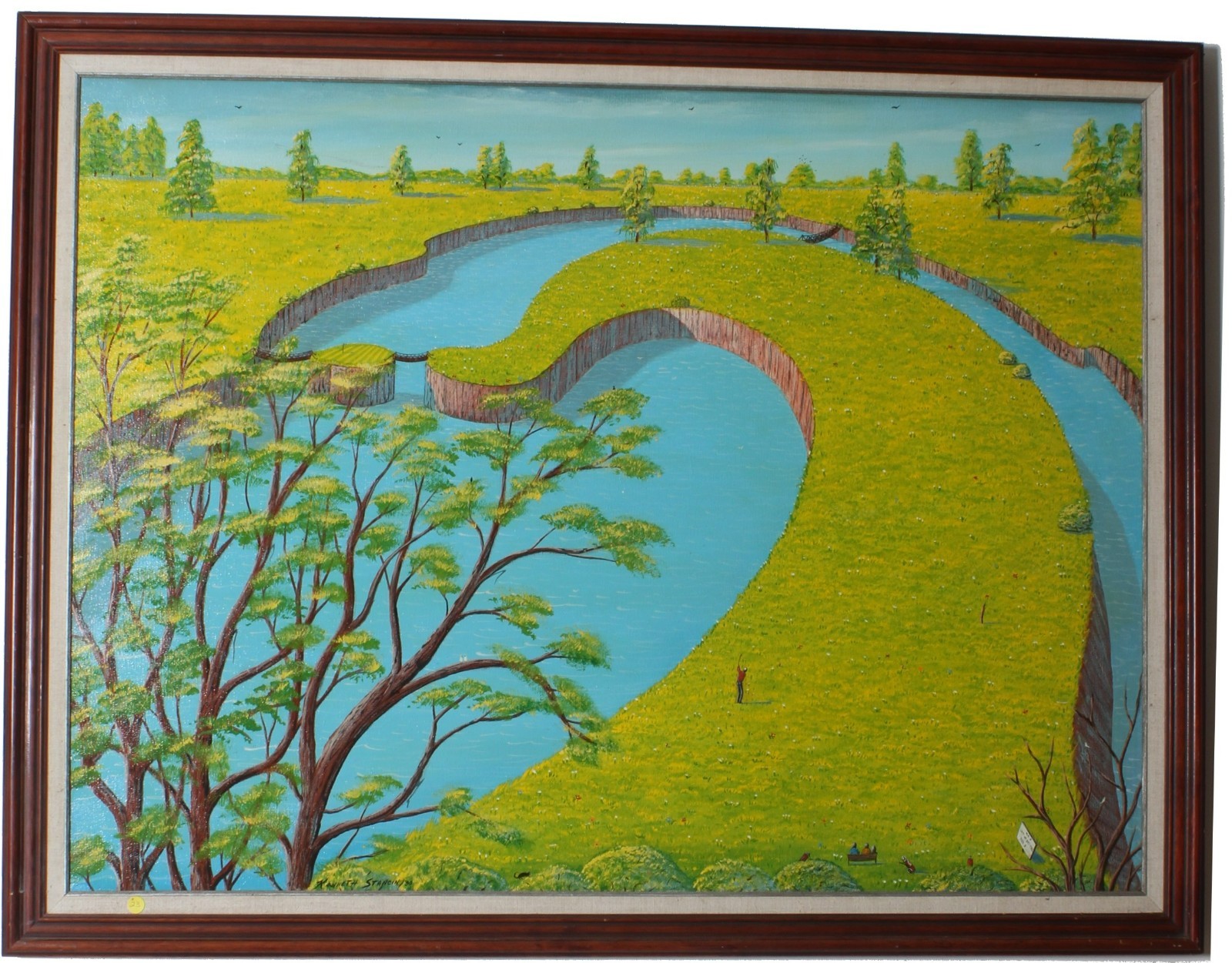 «The Cat’s Tail» 1990 Signed by Kenneth Stancin Acrylic/Oil on Canvas Framed