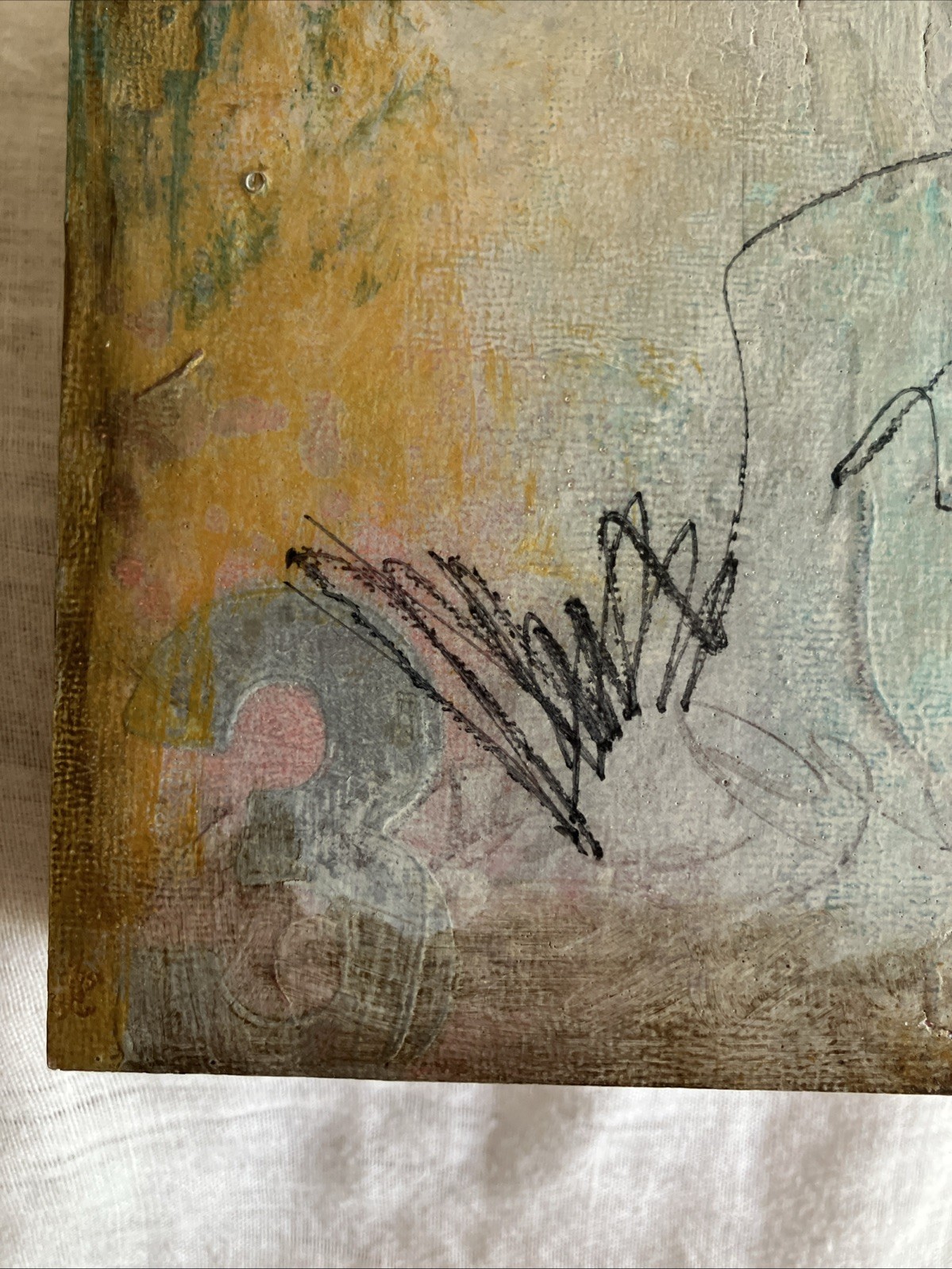 Original Fine Unframed Art—Abstract Expressionism with Etchings 5 x 5 x 1.5.