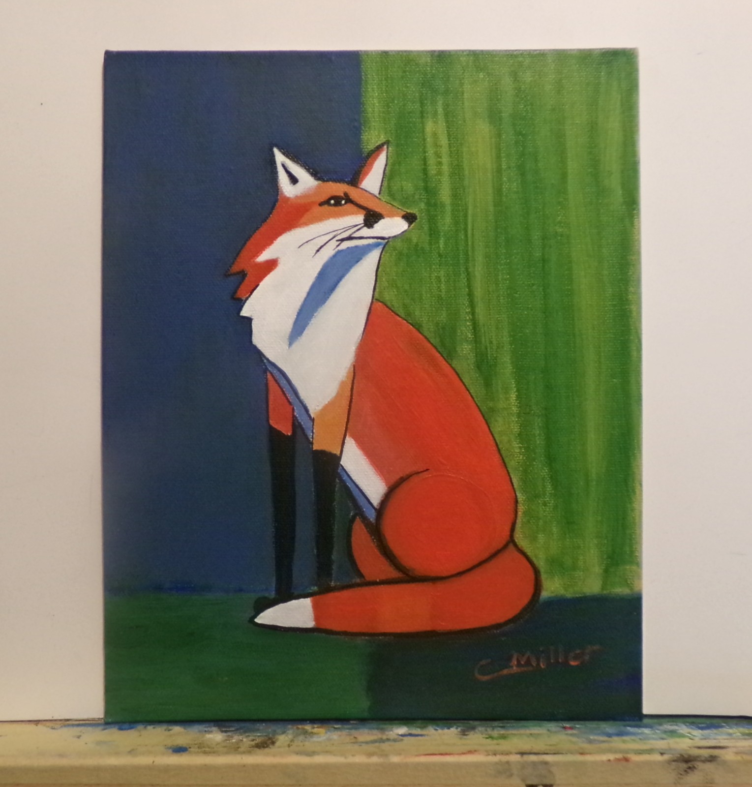 Original Fox Abstract Painting 8×10 Animal Wildlife Modern Wall Art