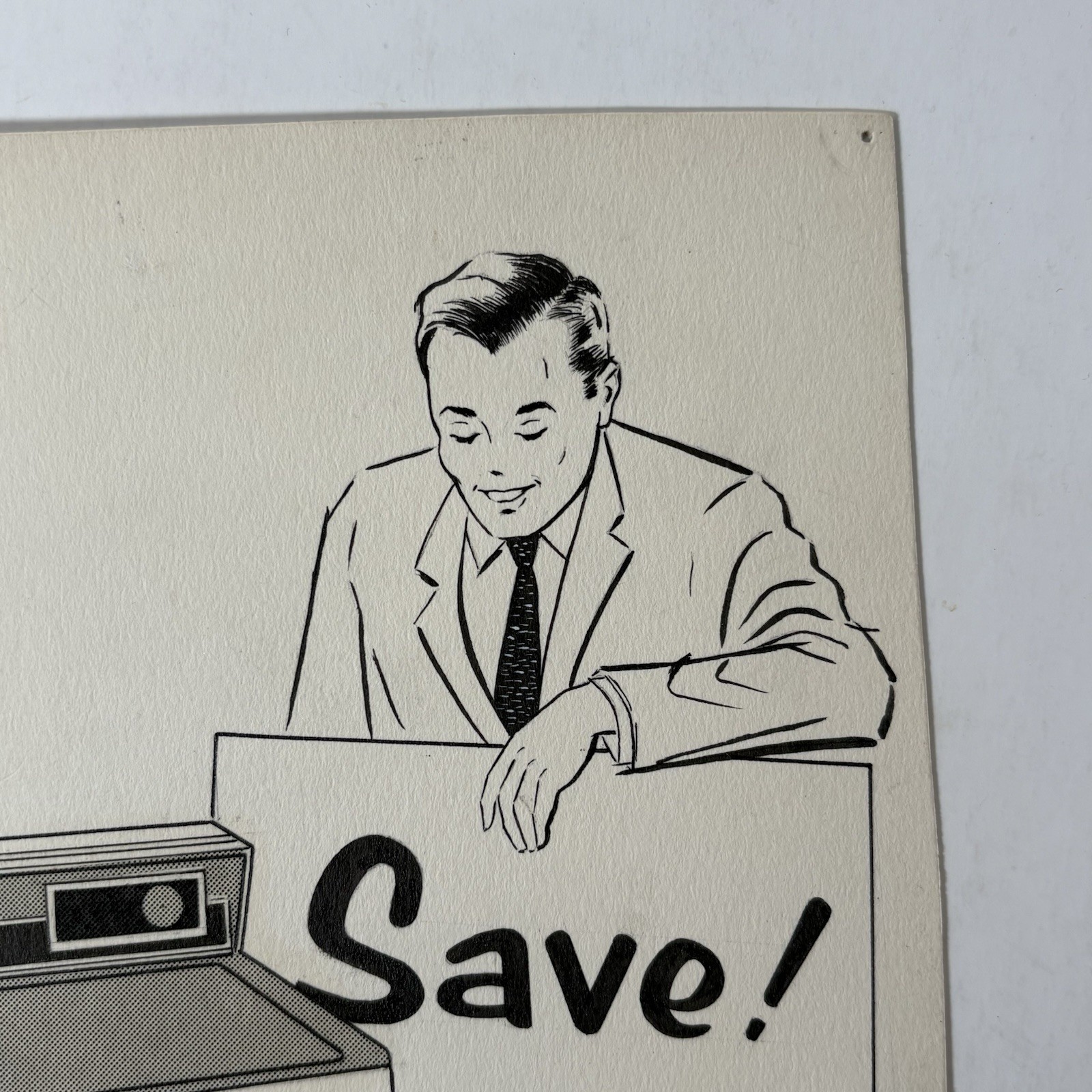 Vintage 1950’s Laundry Appliance Original Concept Art Hand Drawn Man “Save!”