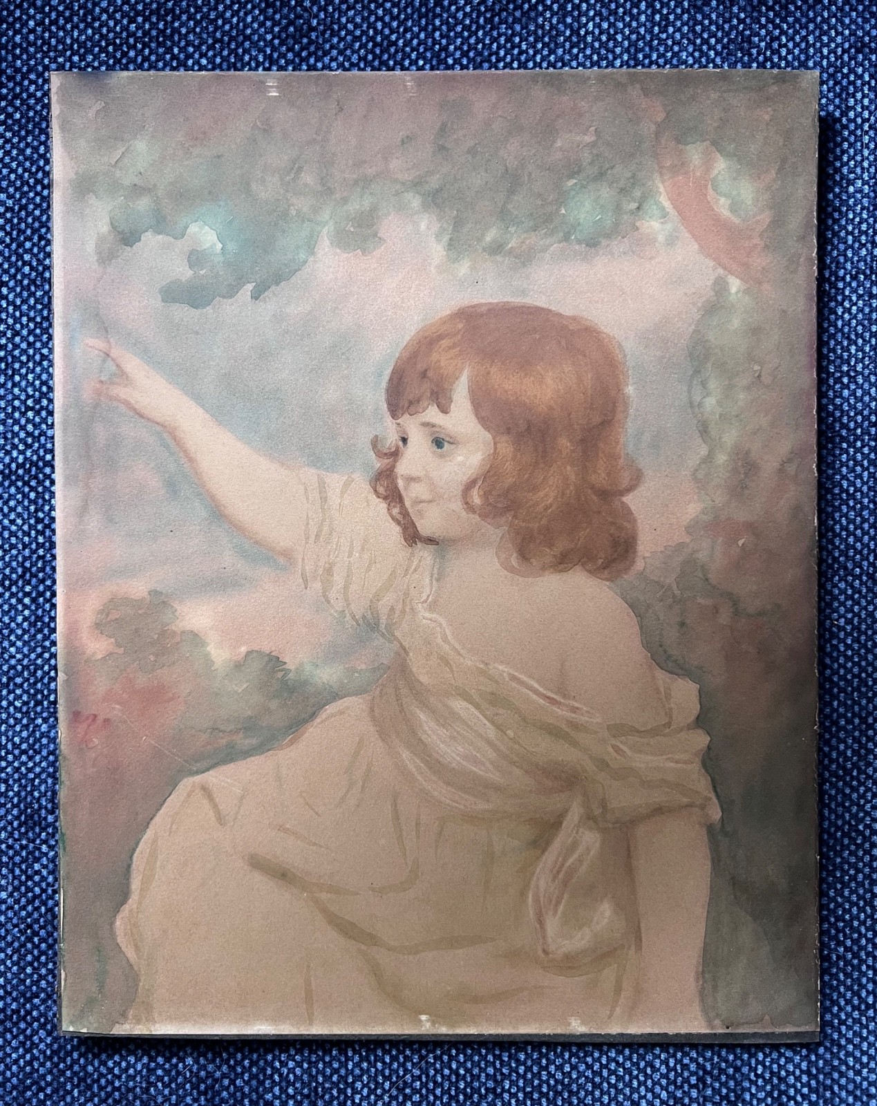19th Century English or American Folk Painting Watercolor Portrait of Young Girl