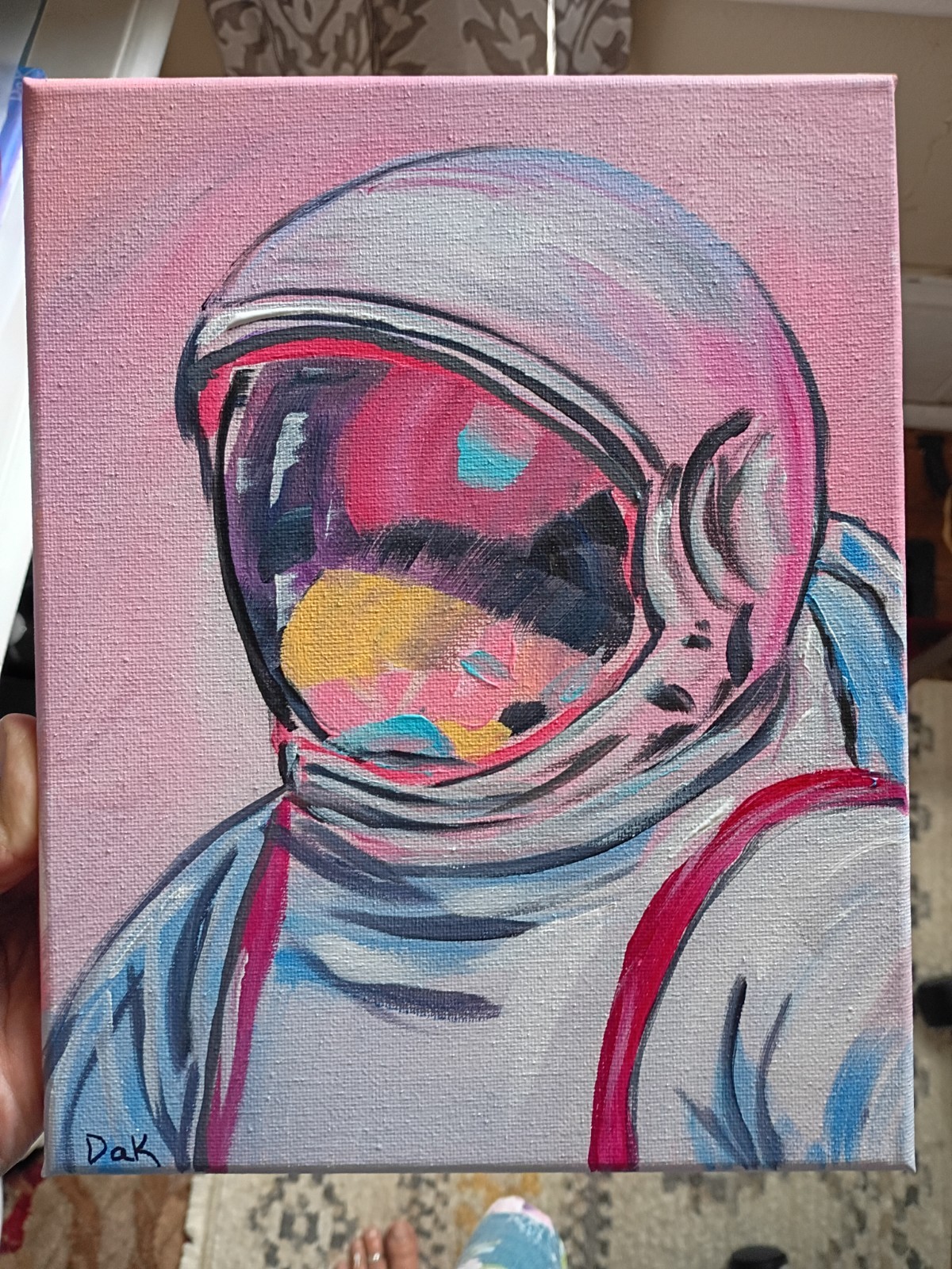 Pastel Astronaut 8×10 Canvas Original Art Outer Space Abstract Expressionism