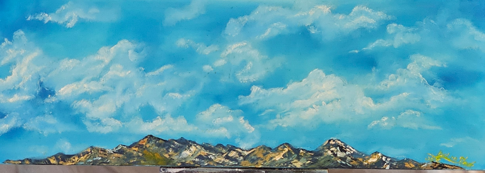 Handmade Oil Painting, 36“ X 12“ Clouds Light Blu Heaven
