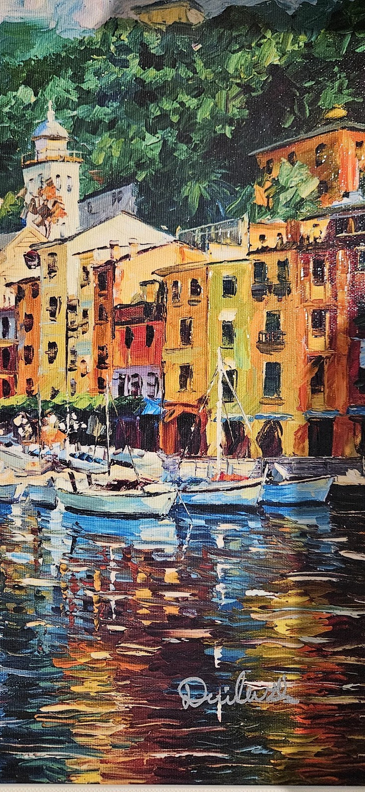 NEW DANIEL WALL «Portofino Harbor» Giclee/Canvas Hand-Embellished Signed-COA