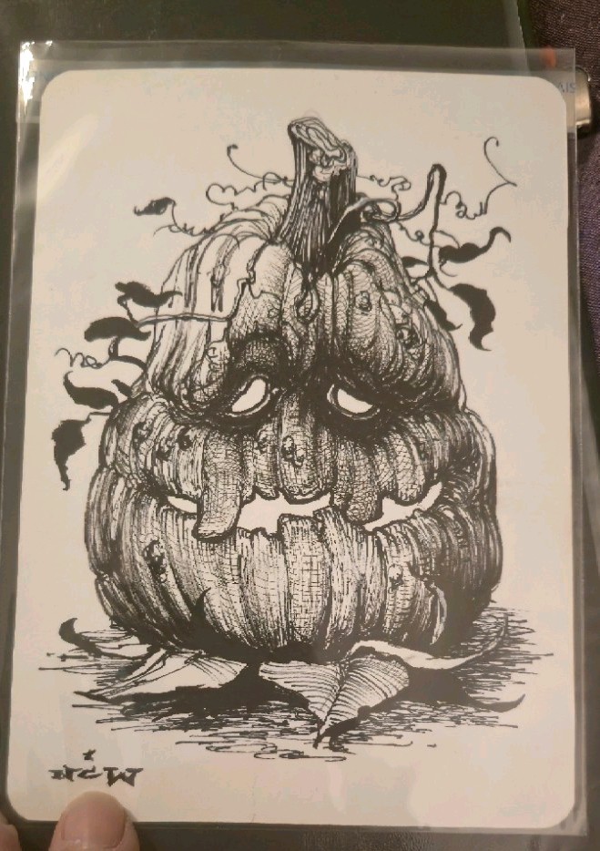 N.C. Winters Original Art Commission Drawing Set Skull & Pumpkin Ink Signed 1/1