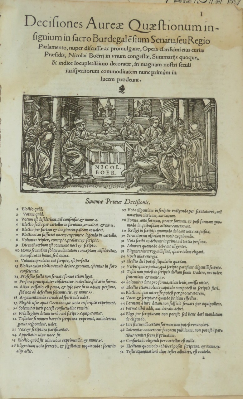 FRENCH SCHOOL XVI ENGRAVING NICOLAS BOHIER DROIT JUSTICE RENAISSANCE LYON 1530
