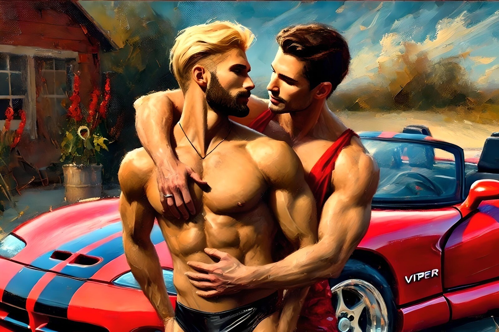 Original gay LGBTQ art giclée painting «Dodge Viper RT10 2» signed/numbered