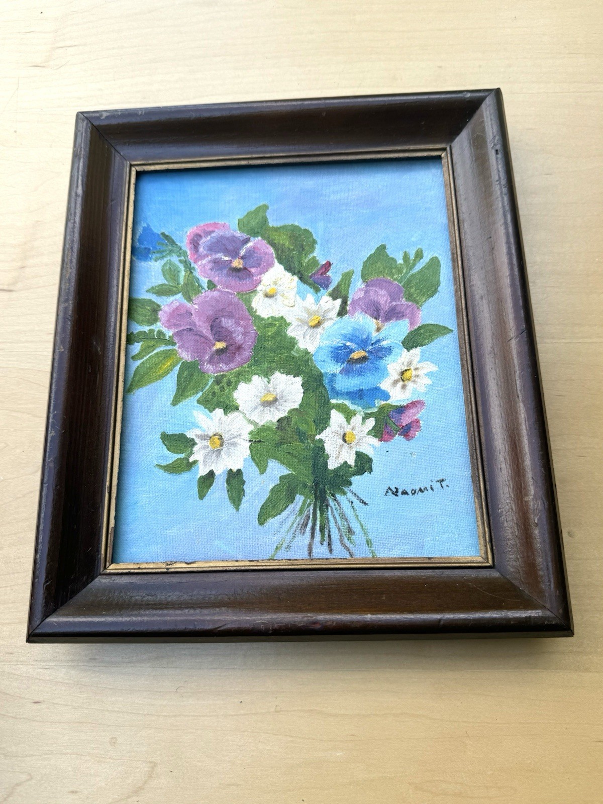 1984 Oil Canvas Framed Floral Painting Wall Art Signed Naomi T. VTG Multicolor