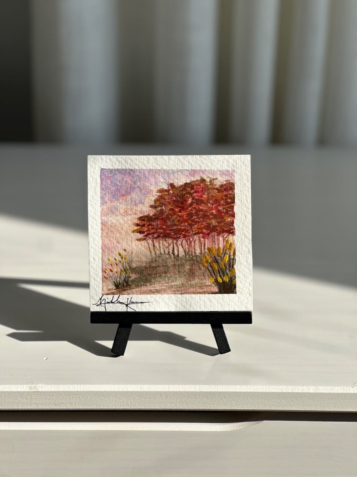 Landscape Watercolor Painting Original Signed By Artist 4×3.75 Inches