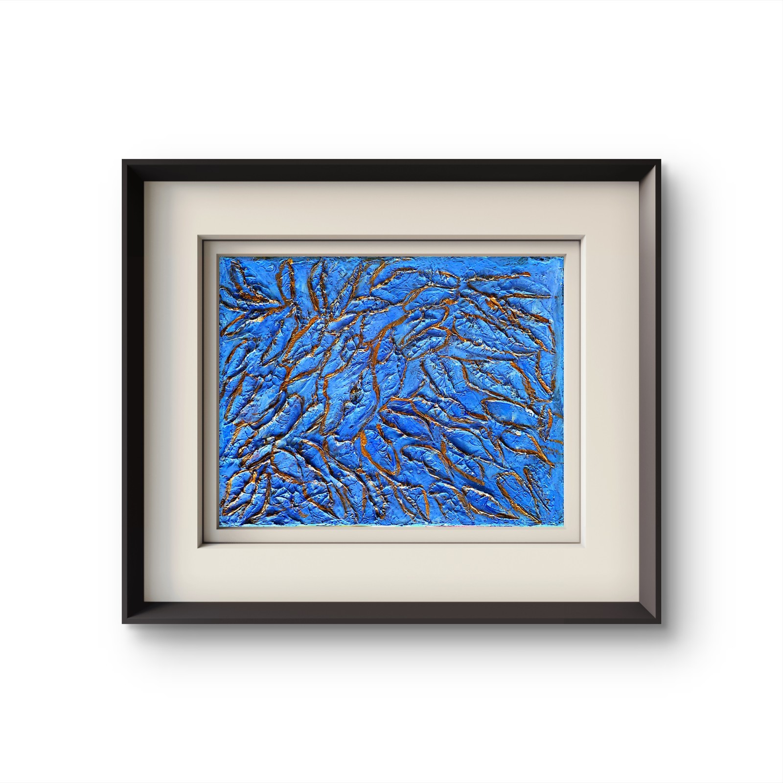 Blue Textured Abstract with Metallic Copper Accents – Original 14×11