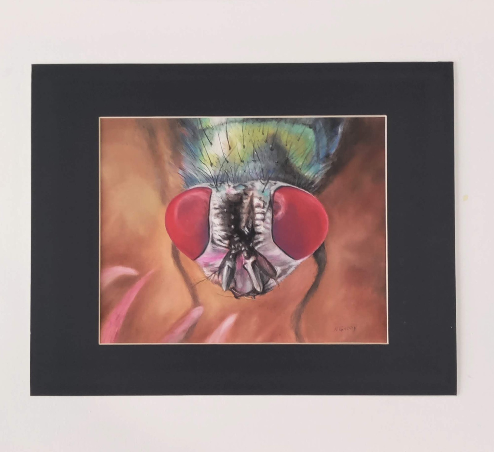 Original Colorful Fly 14 x 11 Pastel Paper Matted Art