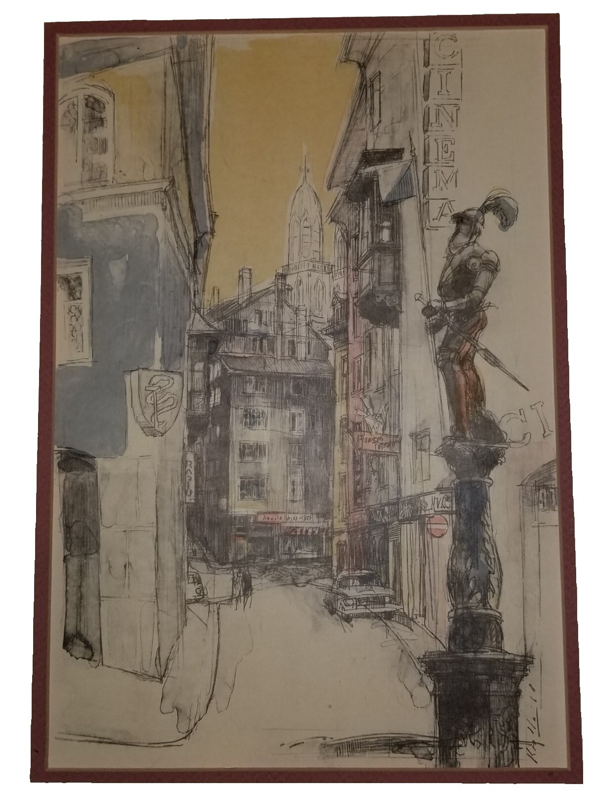 LEON KROLL AMERICAN 1884-1974 MID CENTURY 1968 NEW YORK CITYSCAPE COLORED PRINT
