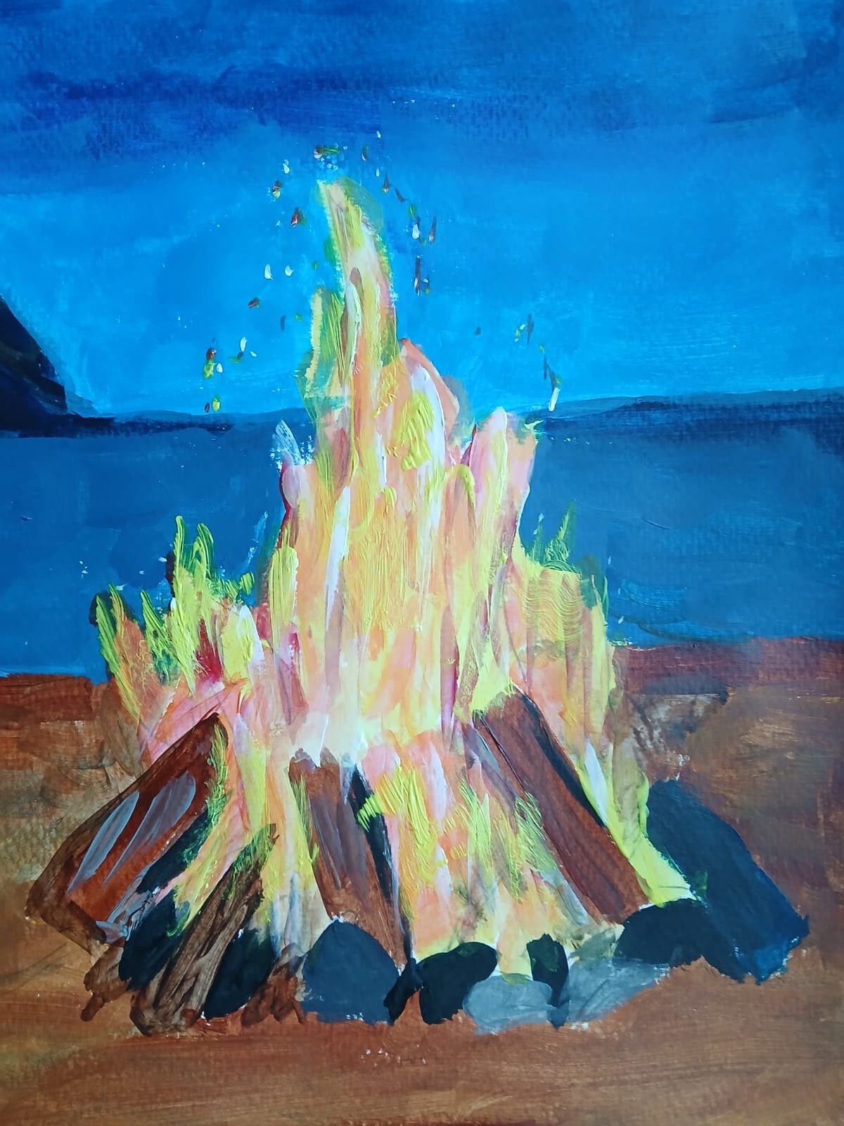 Expressionism/Abstract Beach Bonfire 11×14 Handmade Colorful Art Painting