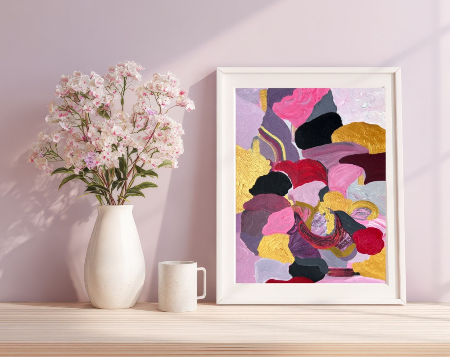 Original Painting Abstract Acrylic Art Modern Matted 11″ x 14″ Pink Jimarieart