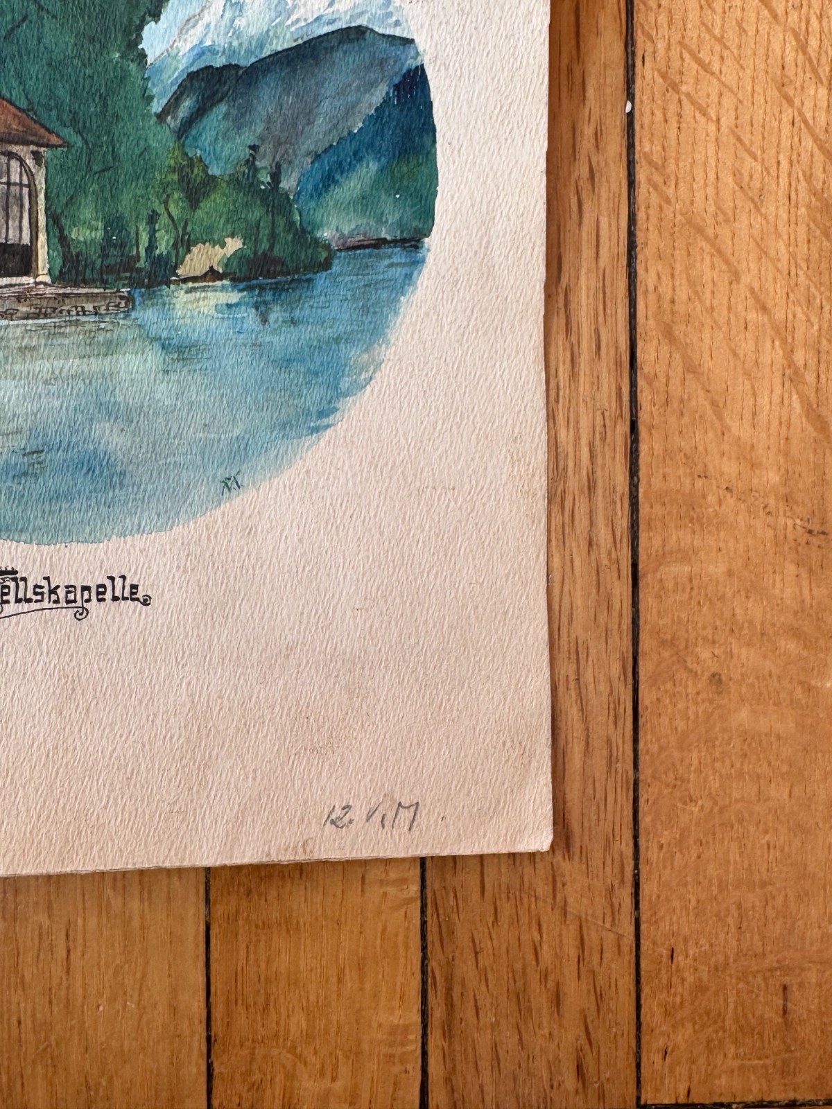 Antique 19th Cent Swiss Landscape Watercolor Painting Tellskapelle OOAK 6.5×9.5