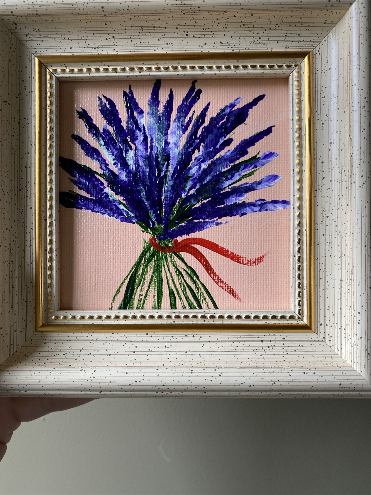 Lavender Flowers ,Original Acrylic Painting On Canvas Panel,4/4 Framed