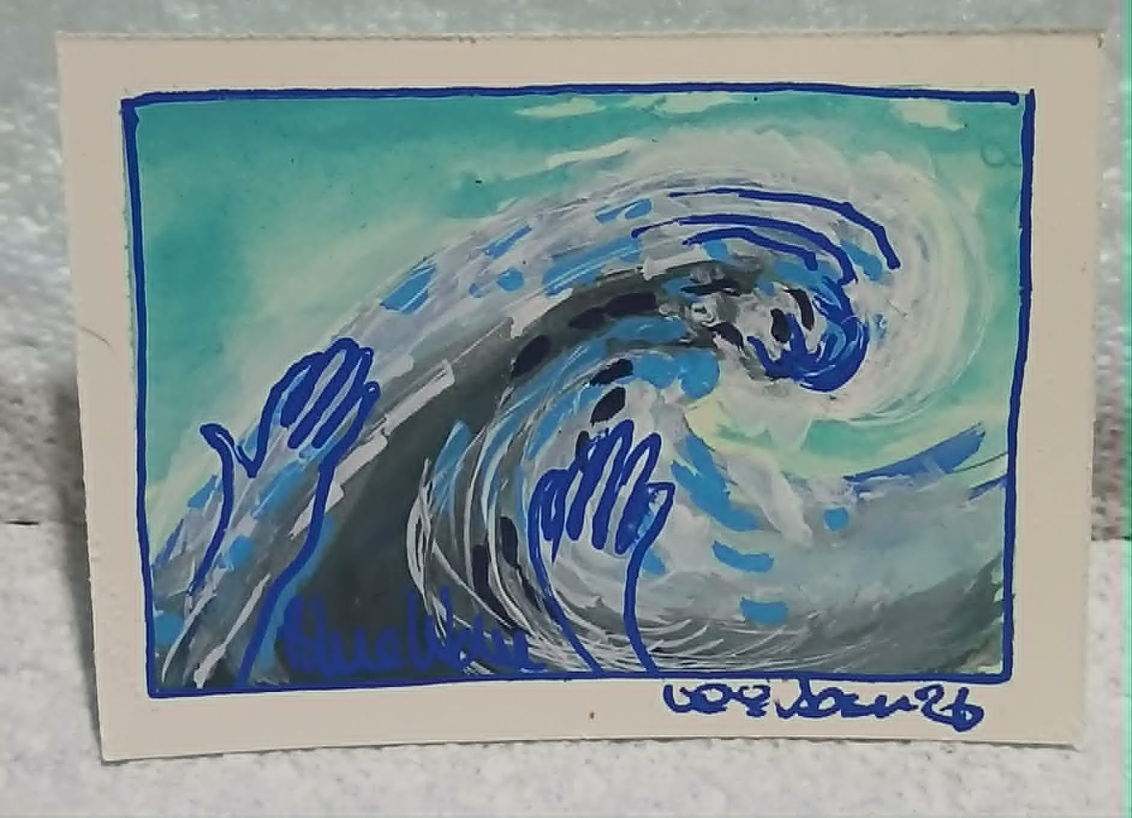 Blue Wave — OOAK Impressionist Loose Watercolor ACEO — Ocean Motion Miniature —