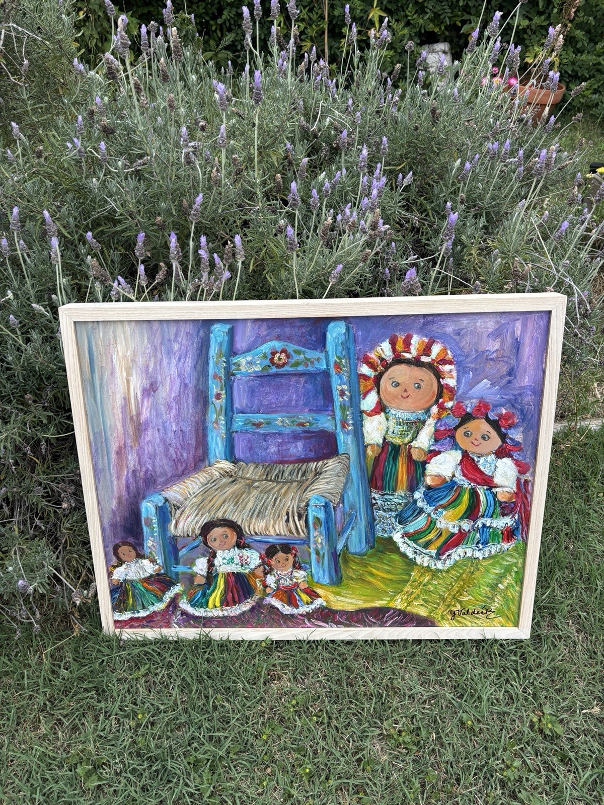 Framed Mexican Doll Painting Municas Mexicanas 29X23 Yolanda Valdes-Rementeria