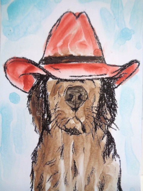 ACEO Cute COWBOY DOG Painting Art