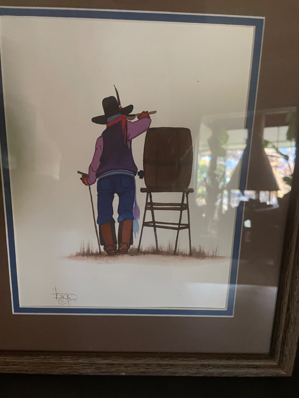 Albert Harjo Original Painting, dbl matted/signed UV glass