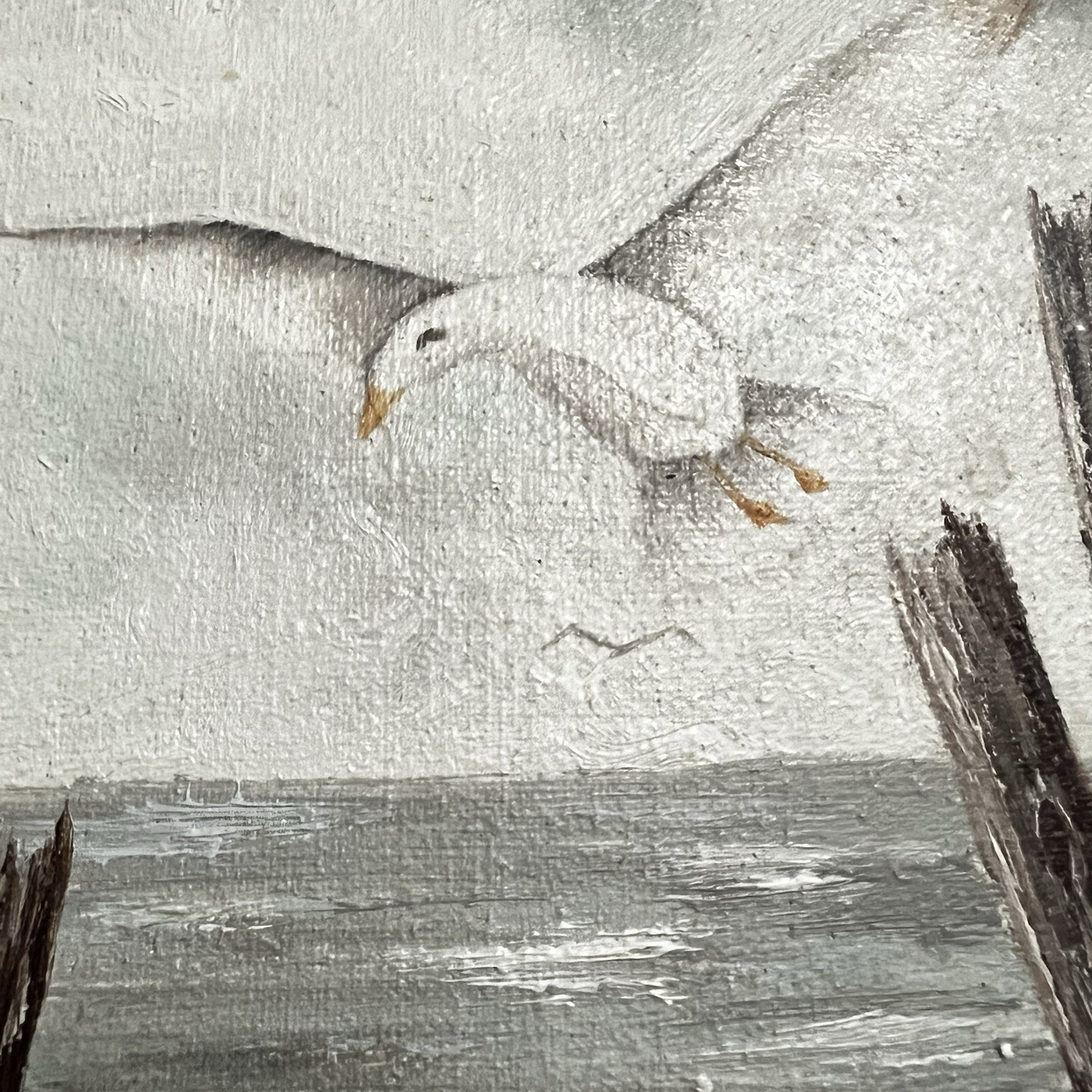 Coastal Framed Signed Seagull Painting Original Beach Nautical