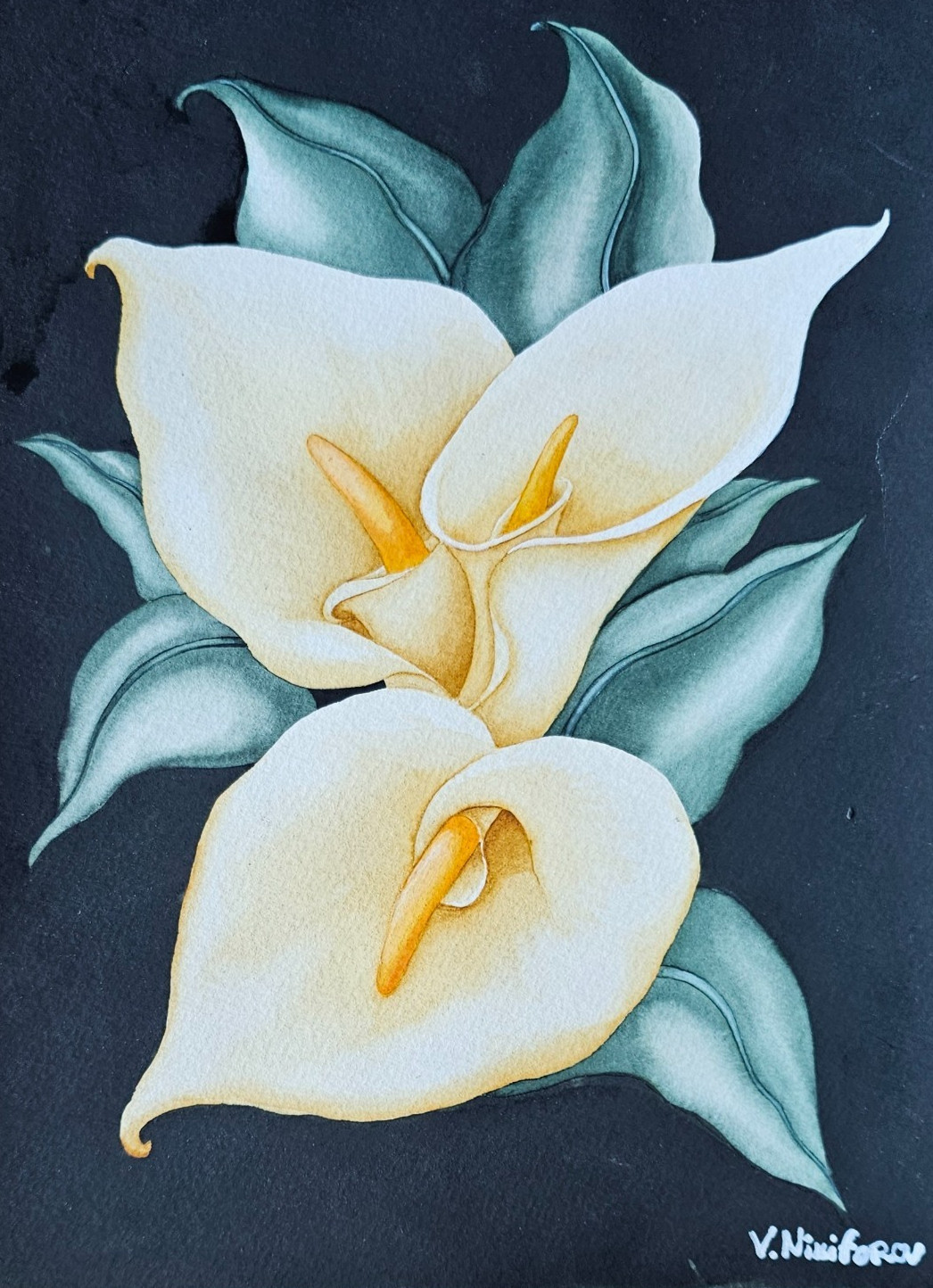 V. Nikiforov Calla Lilies art Hand Signed ORIGINAL PAINTING flower floral art