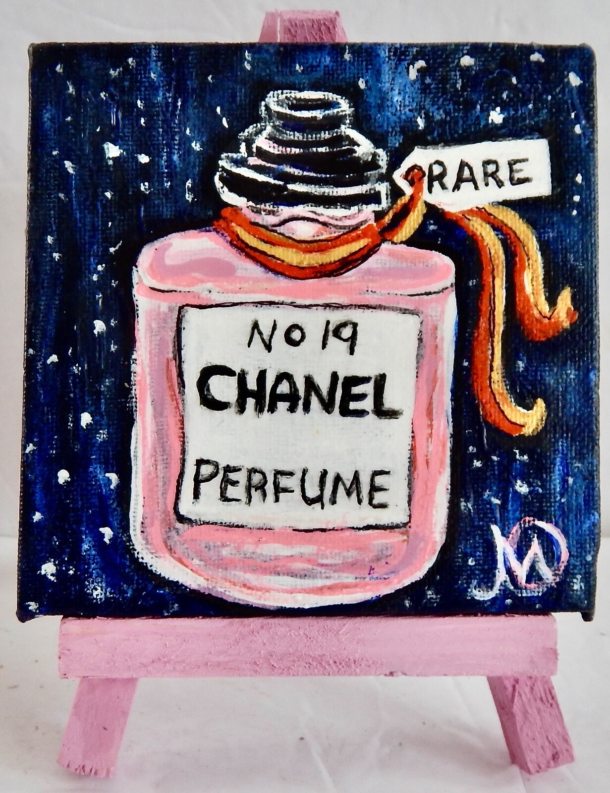 Acrylic Painting on Canvas w/Easel CHANEL NO. 19 by Artist Marilyn Oliveri 4″x4″