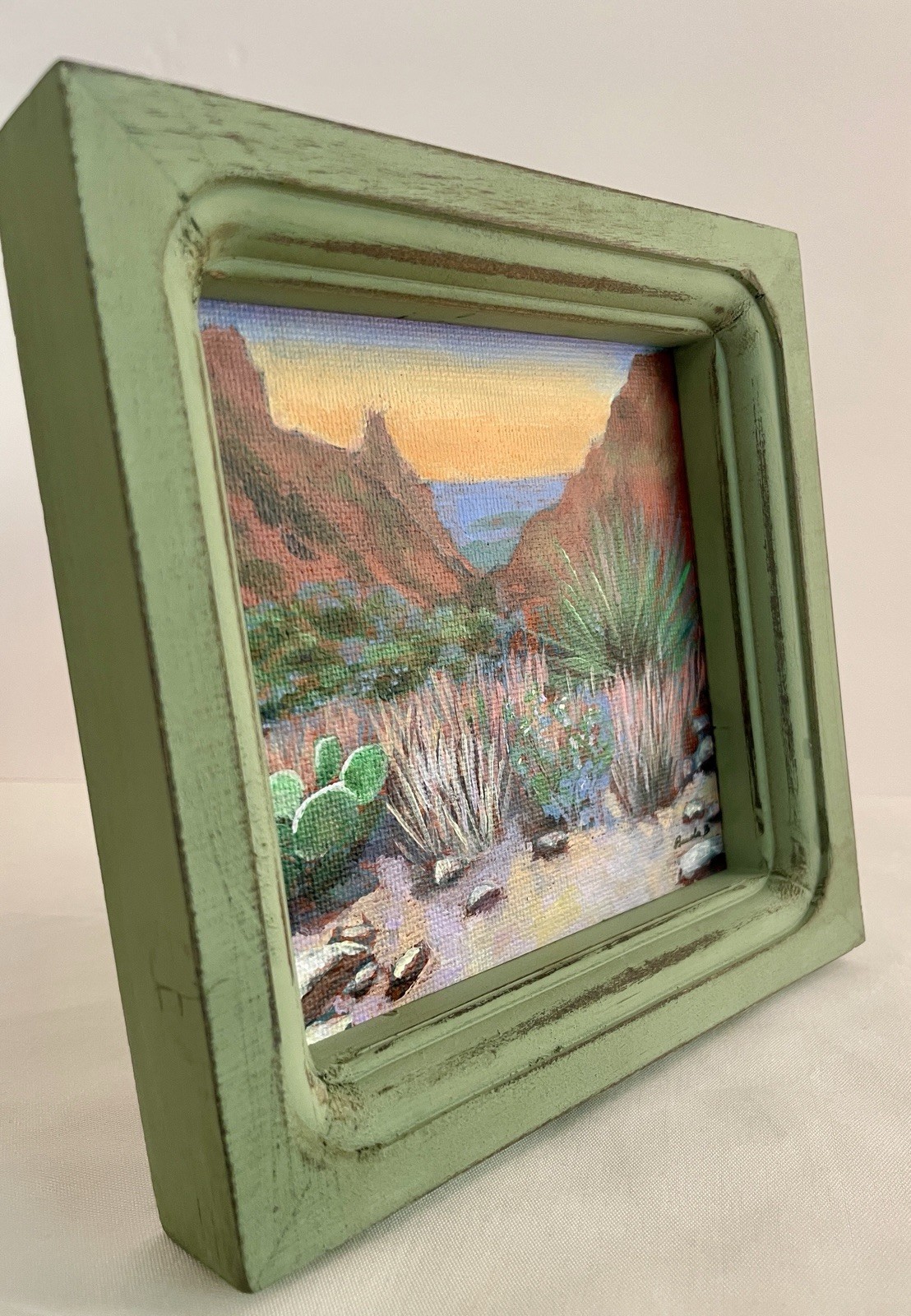 Big Bend Desert Sunset Original Acrylic Landscape Painting 5×5 Southwestern Art