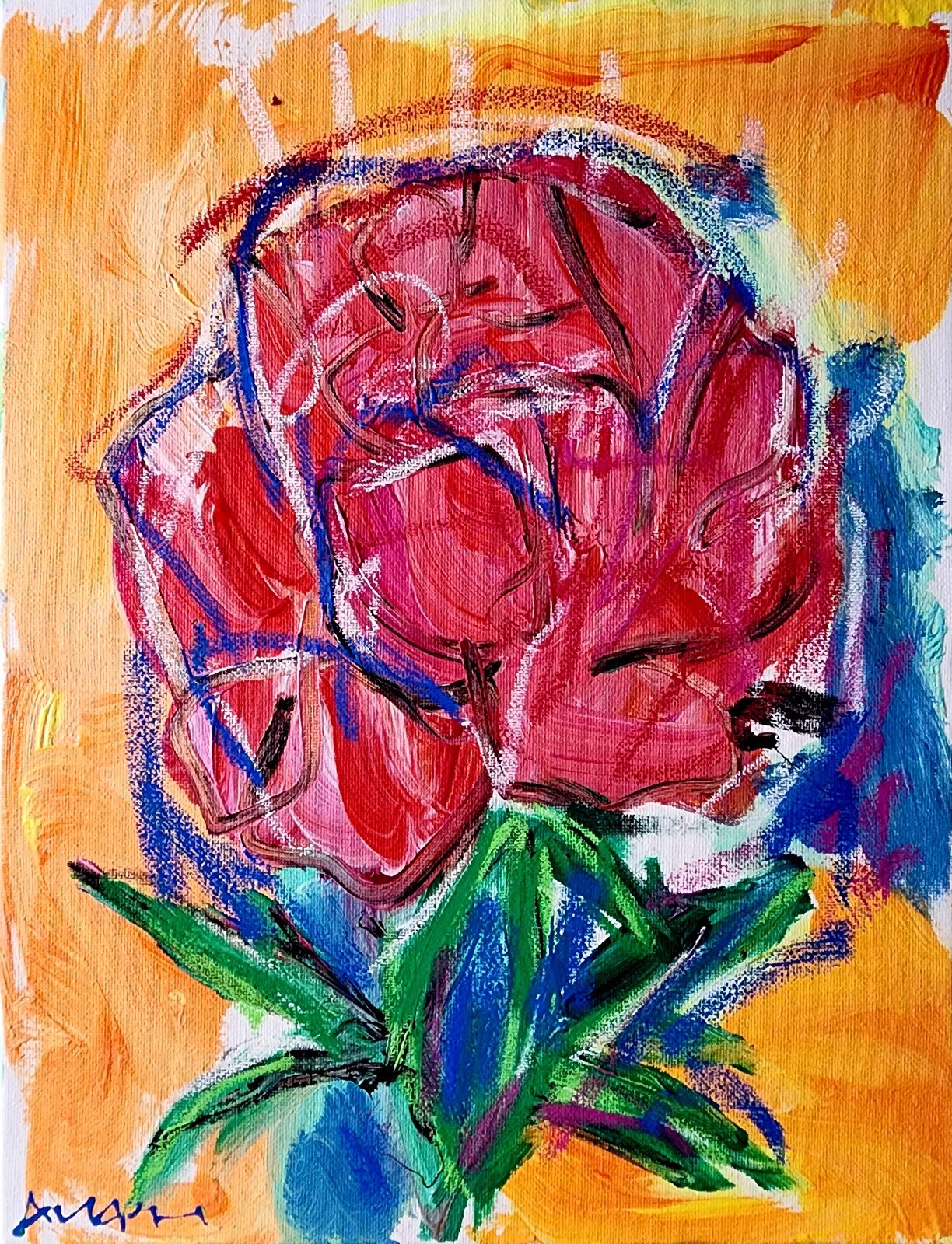 Aleph Original Flower 14×11 Abstract Expressionist Wall Art Painting Canvas