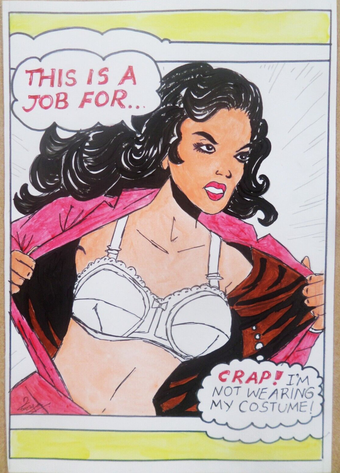 WONDER WOMAN COMIC ART Original hand drawn 9.5 x 6.5 Artist Signed A089