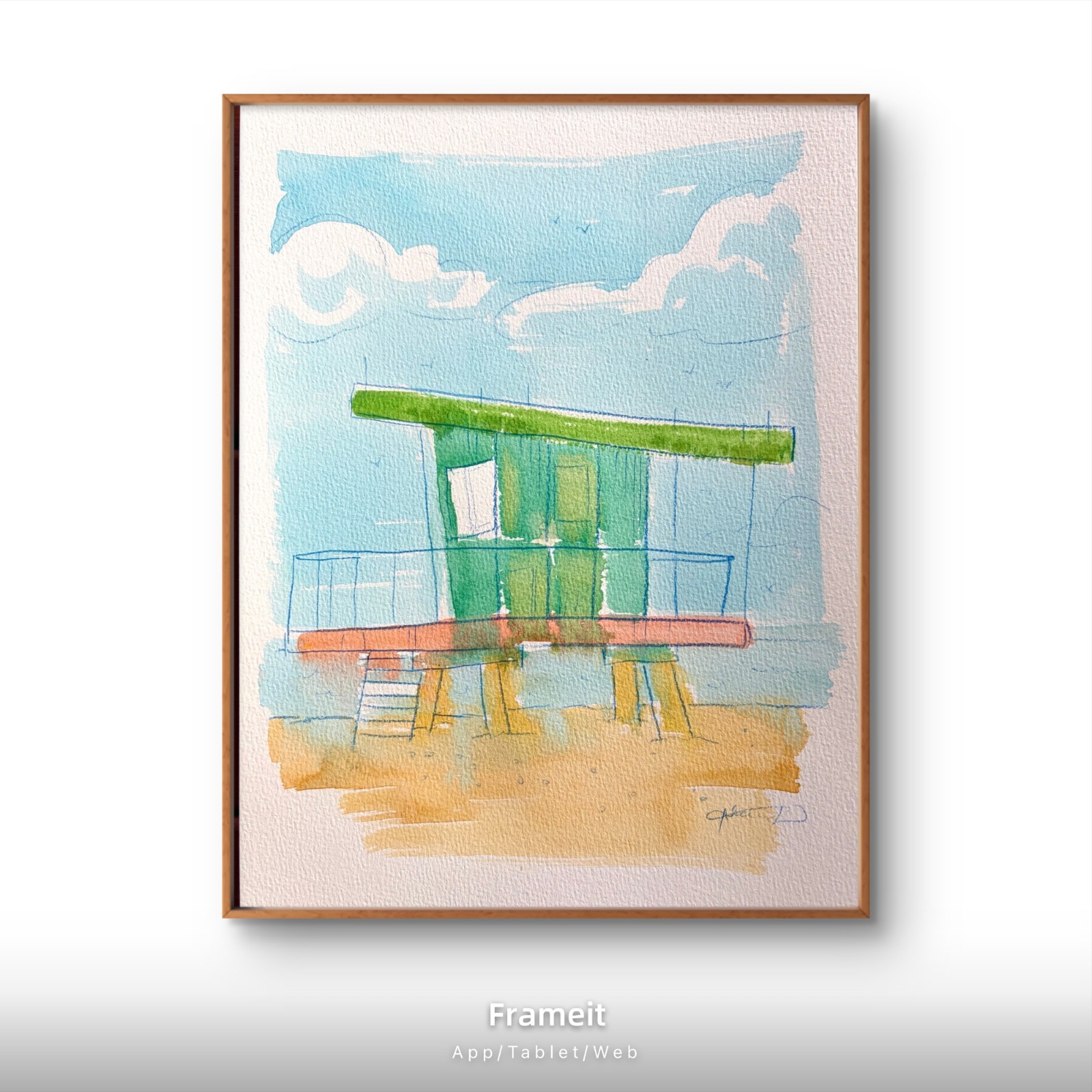 Original Beach House 2 Painting By Alannah Dyer- Acrylic 9×12 in. Surf Vacation