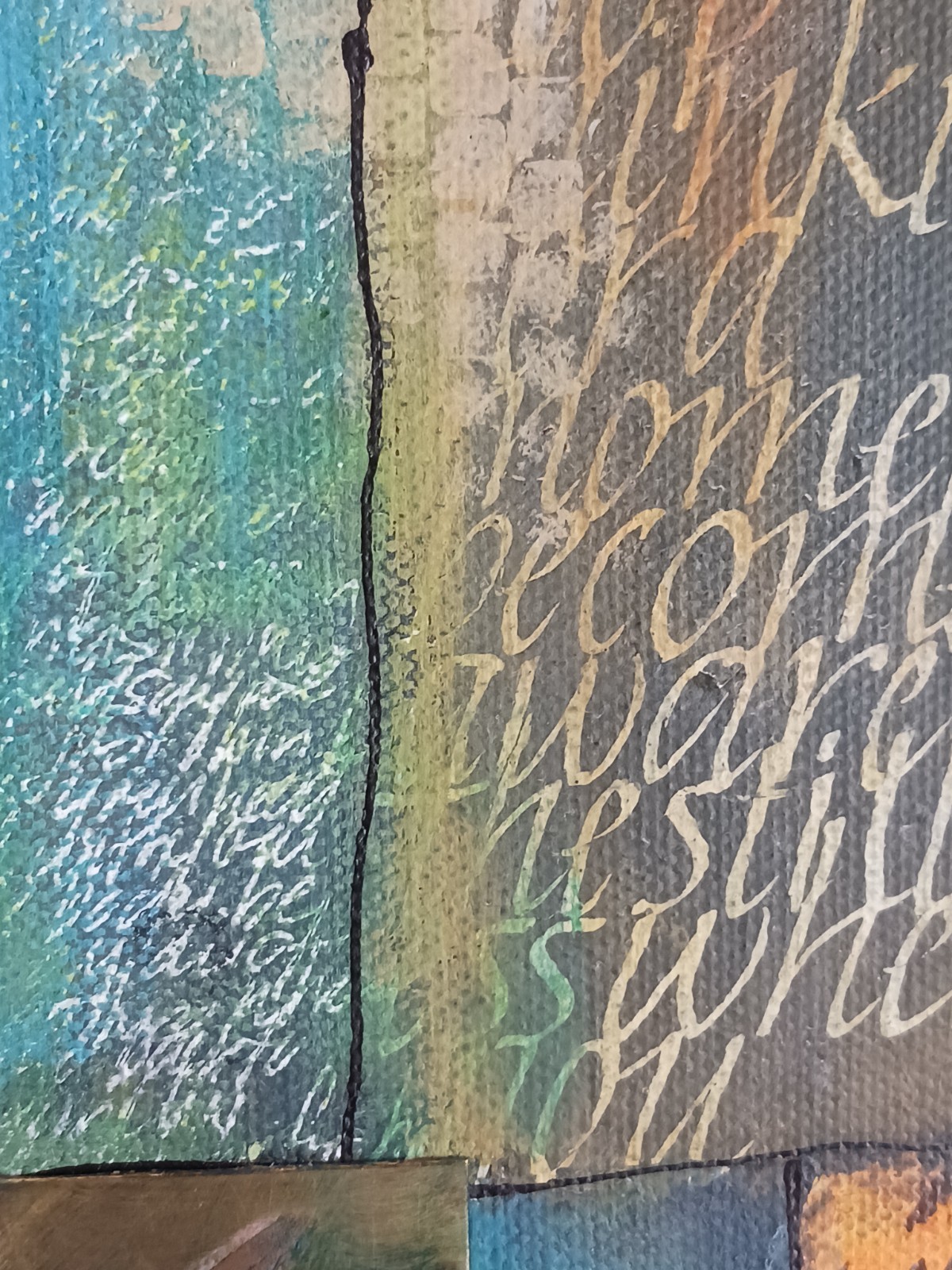 Abstract Painting metal, calligraphy, «Truth and Beauty 2» studio $550 2015