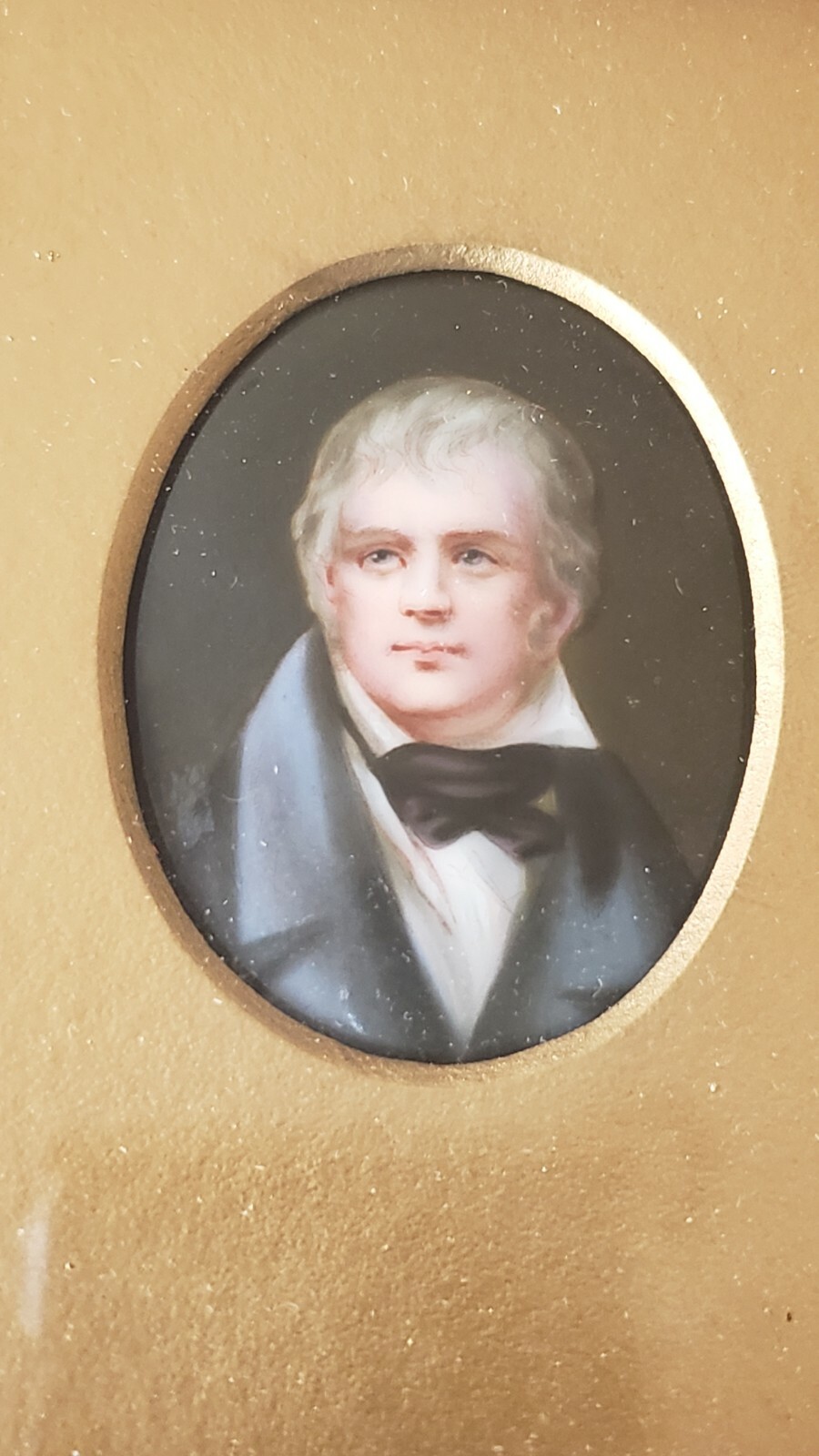 Antique Two Portrait Miniature Porcelain Paintings Of Two Handsome Gentlemen