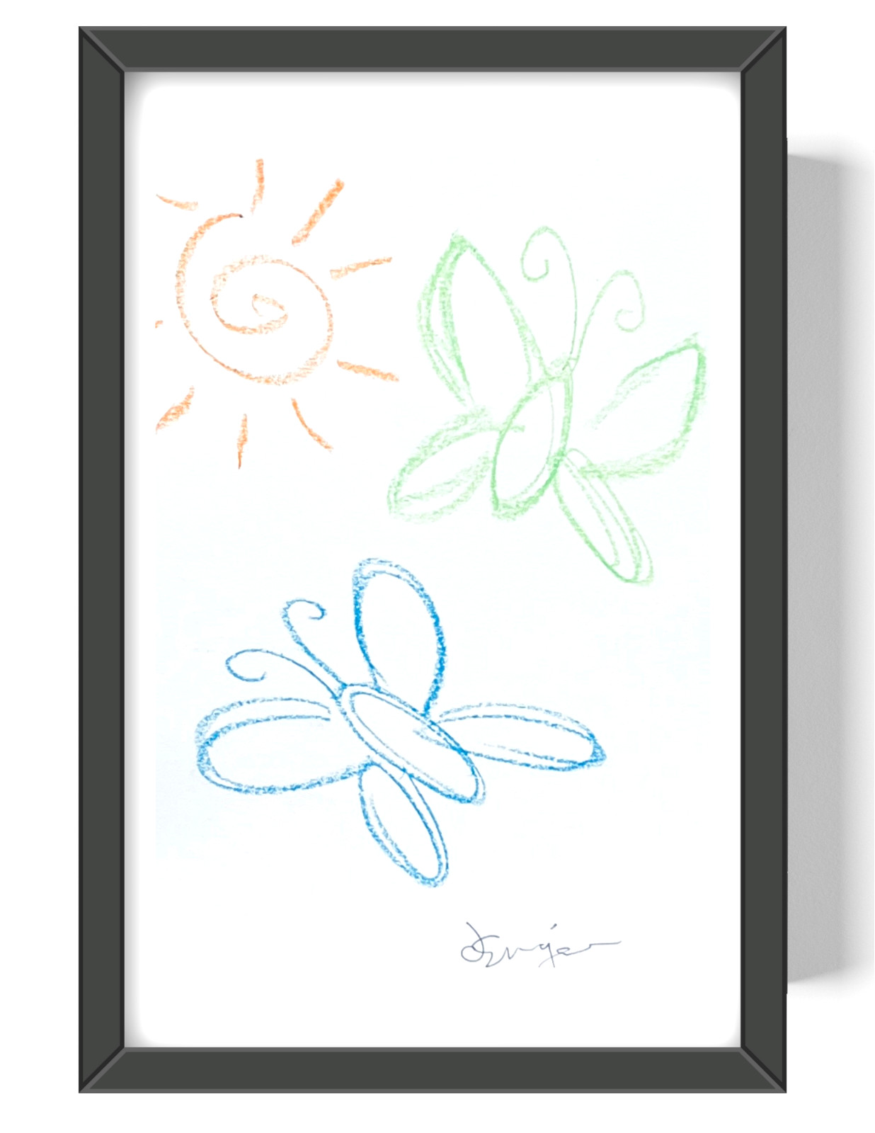 Guajardo Art: Butterflies and Sun 9X6 Original Paper Signed Whimsical Art
