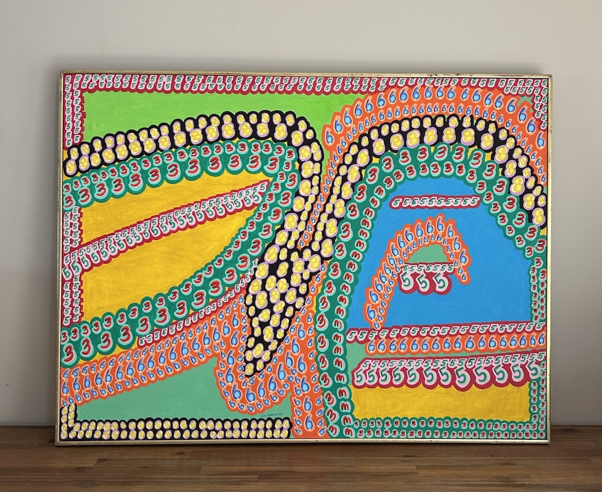 Vintage Signed Jan Aronson Original Modernist Number Abstract Oil Painting 1980