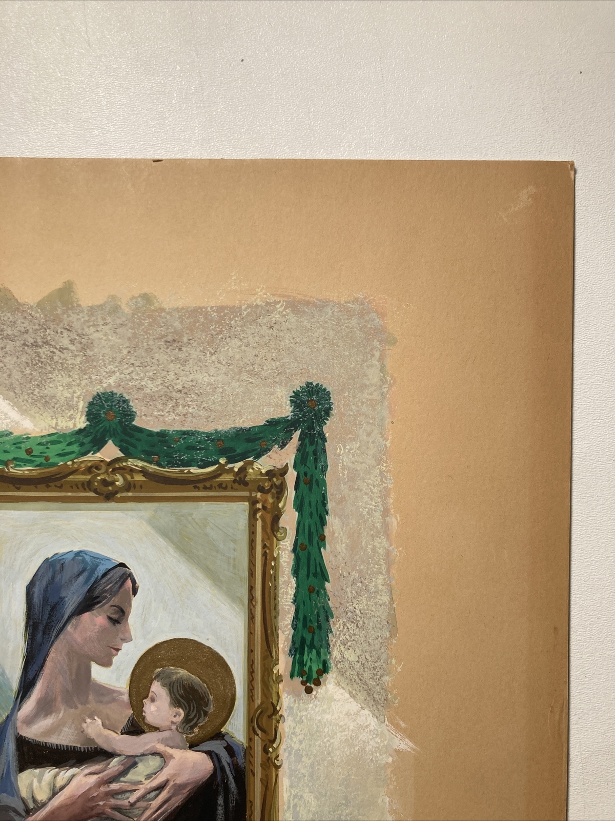 Vintage Original Painting Illustrative Advertisement Madonna + Child Signed Hall