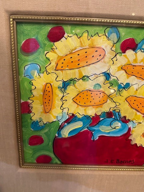 A.E. Barnes Original Art Painting Colorful Still Life Sunflowers Signed Framed