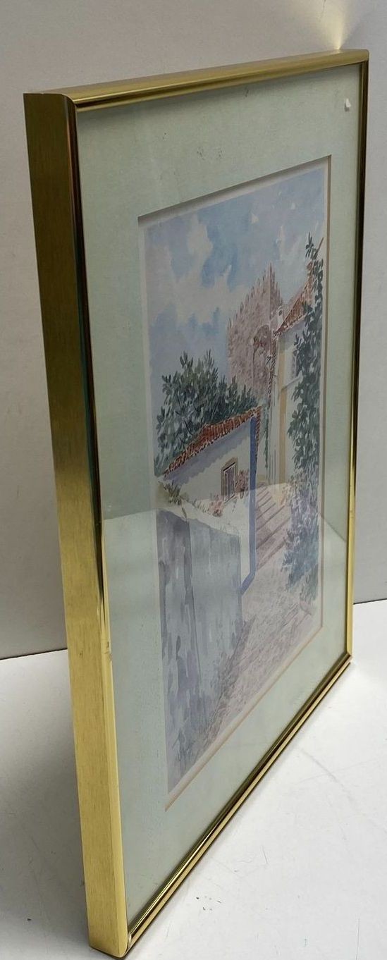 Water painting of European villa by G. Rinaldi Framed