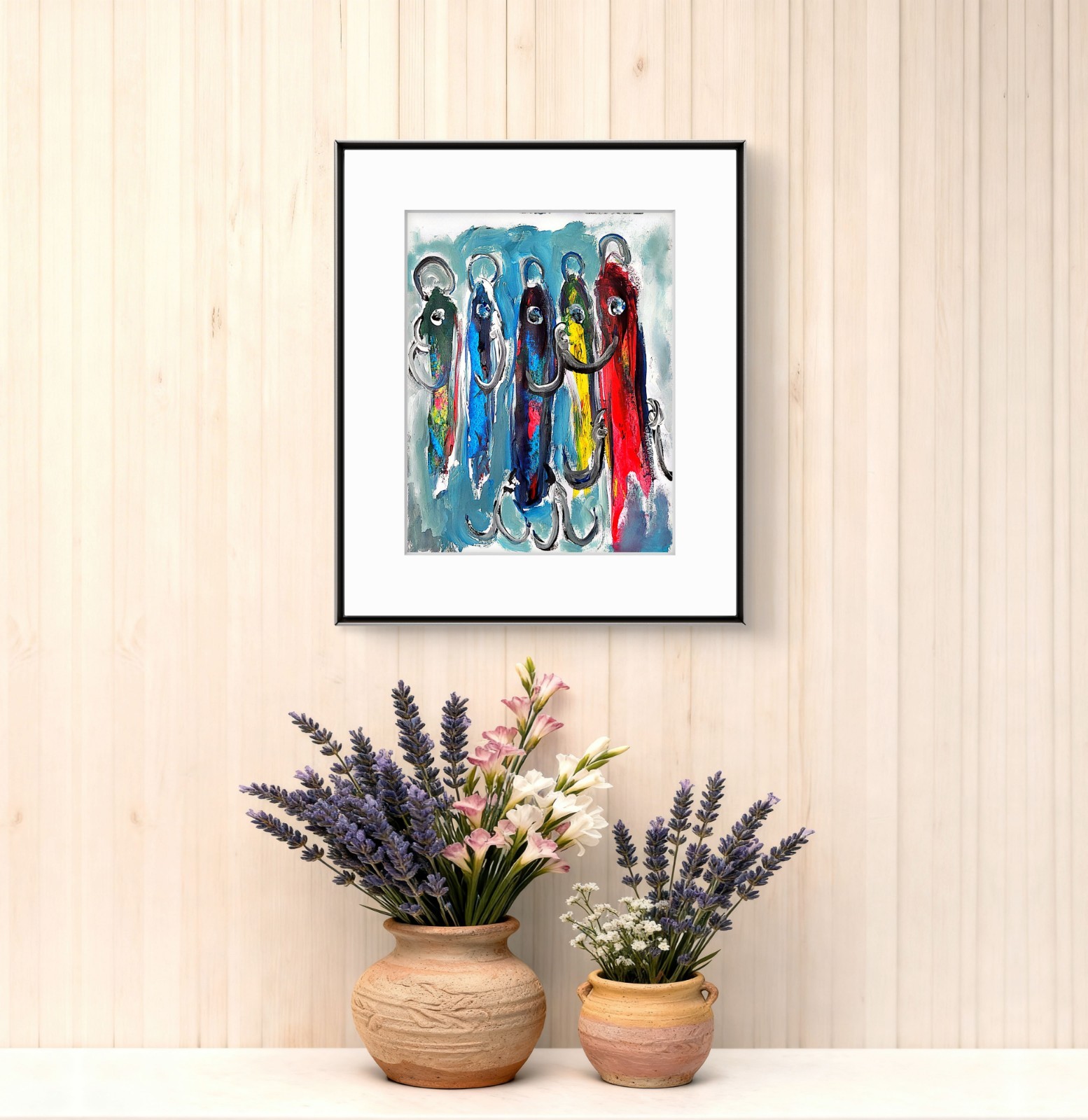 Bait Fish Colorful Neo Expressionist Original Paper Wall Art