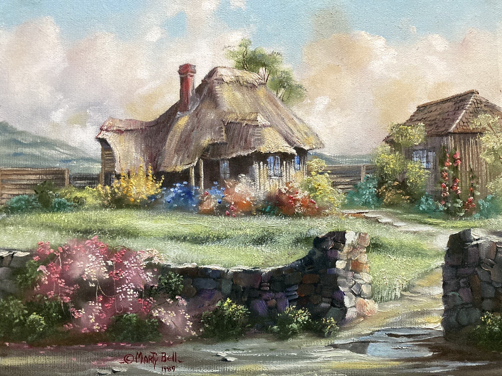 Vintage Painting On Canvas Signed By Artist Cottagecore Shabby Chic Meadow…