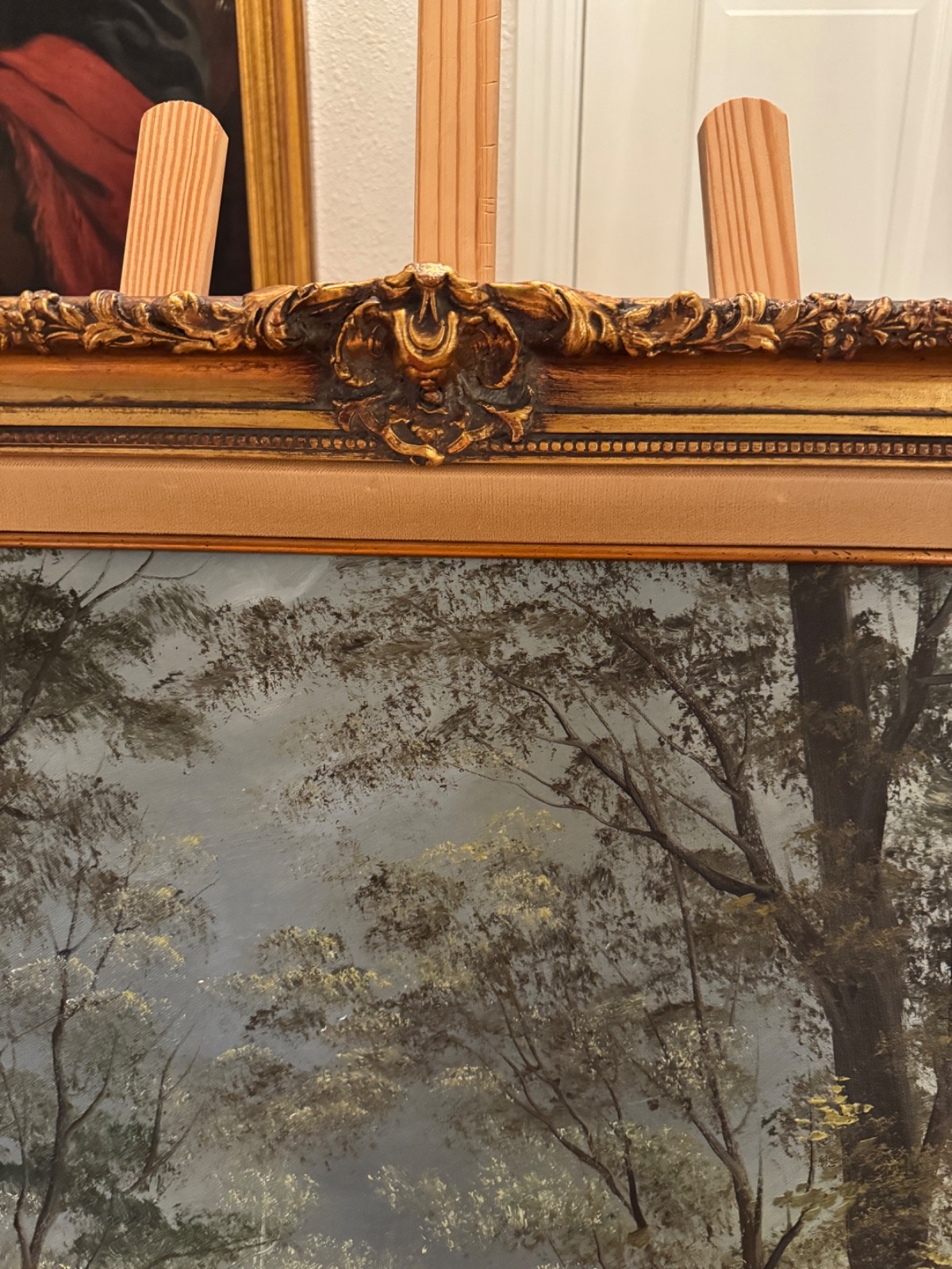 Deep In The Forest Ornate Wood Framed Oil Painting By De Ong 43″ x 31″
