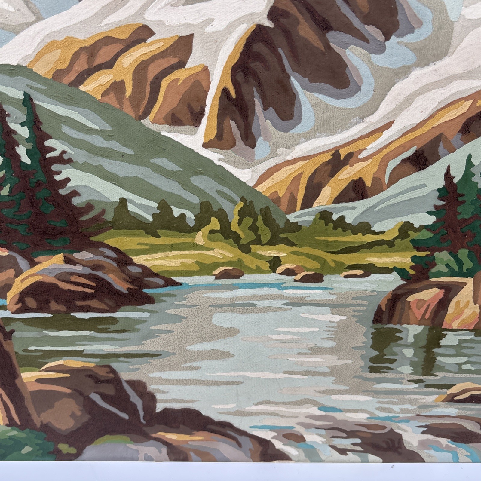 Vintage Set of Paint By Number Artwork Rocky Mountains River Waterfall 19.5 x 16