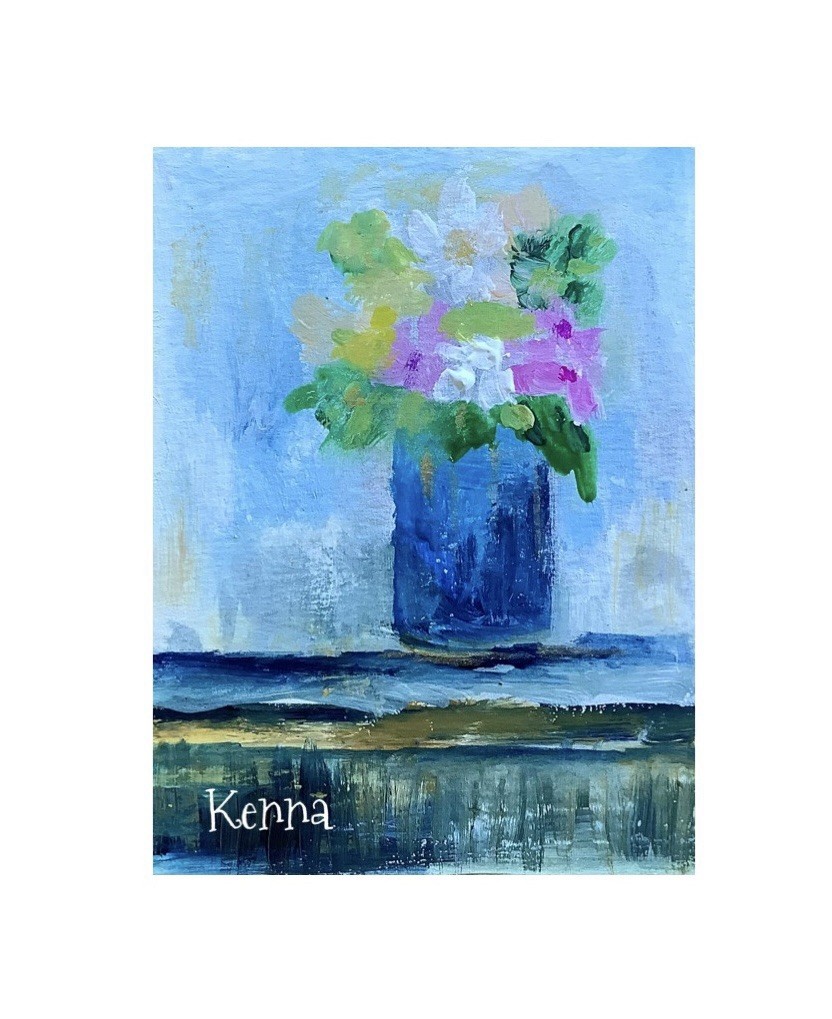 Aceo Painting Gouache By Kenna Flowers In Vase Art Card 2.5” X 3.5