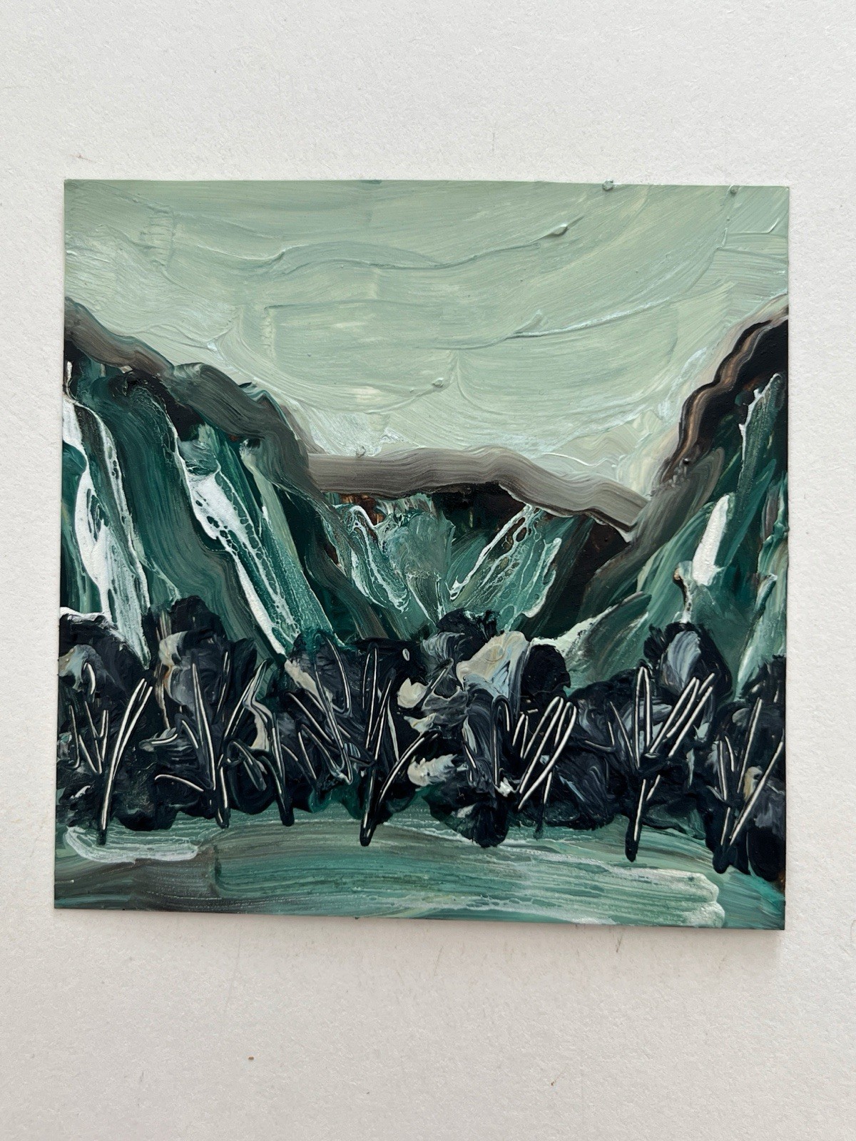 Nordic Mountain Forest Landscape Painting Scandinavian Nature Abstract Artwork