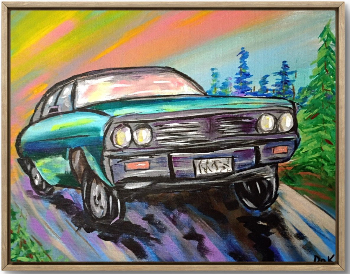 Fast Car 11×14 Canvas Original Art Expressionism Abstract Tough Boy Classic Car