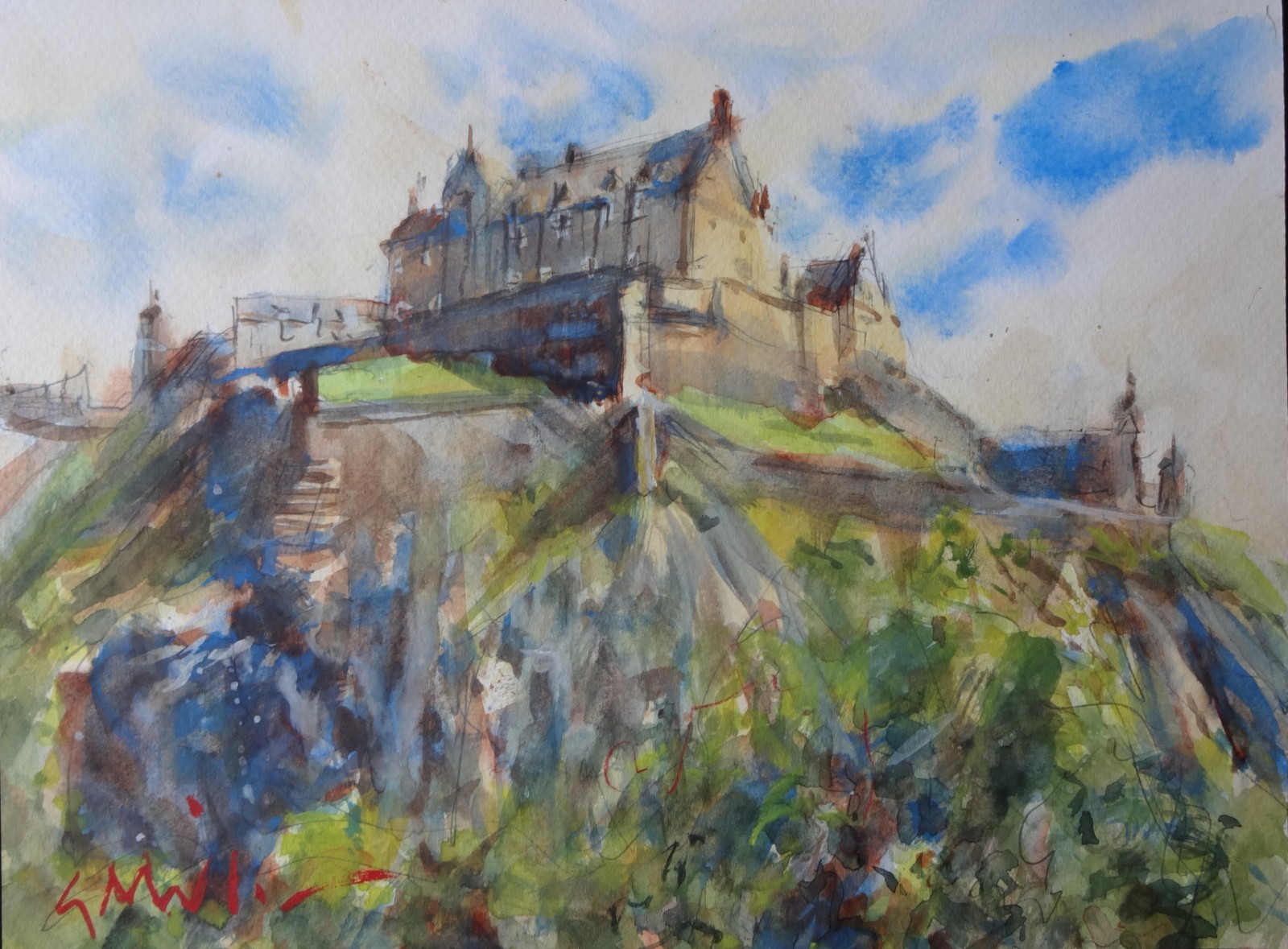 GERRY MILLER- «Edinburgh Castle». Watercolour painting on paper. 32x24cm